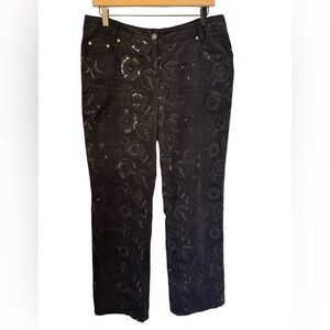 Mondo Canada Women’s Sequin Embroidered Black Straight Leg Corduroy Pants Sz 10